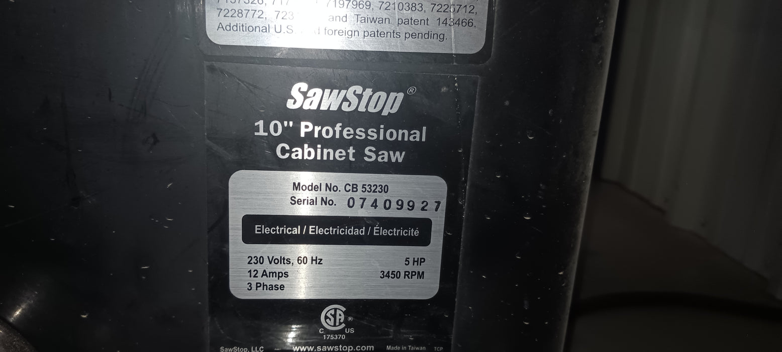 Used Sawstop 10" Cabinet Saw