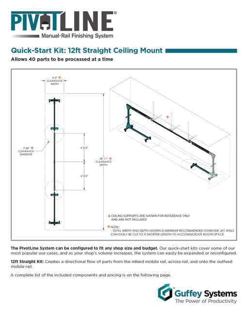 PivotLine Quick-Start Kit: 12ft Straight Ceiling Mount